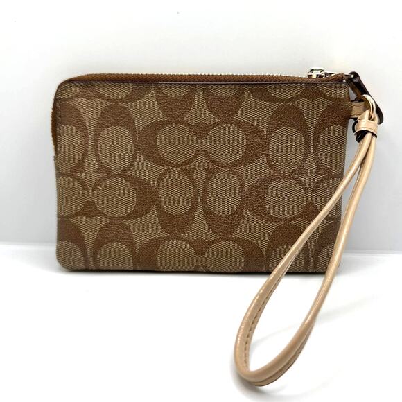 COACH Brown Gold Signature Coat Canvas Wristlet - Picture 2 of 7